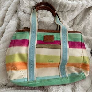 Coach Hampton Watercolor Stripes Signature Tote Purse Rainbow